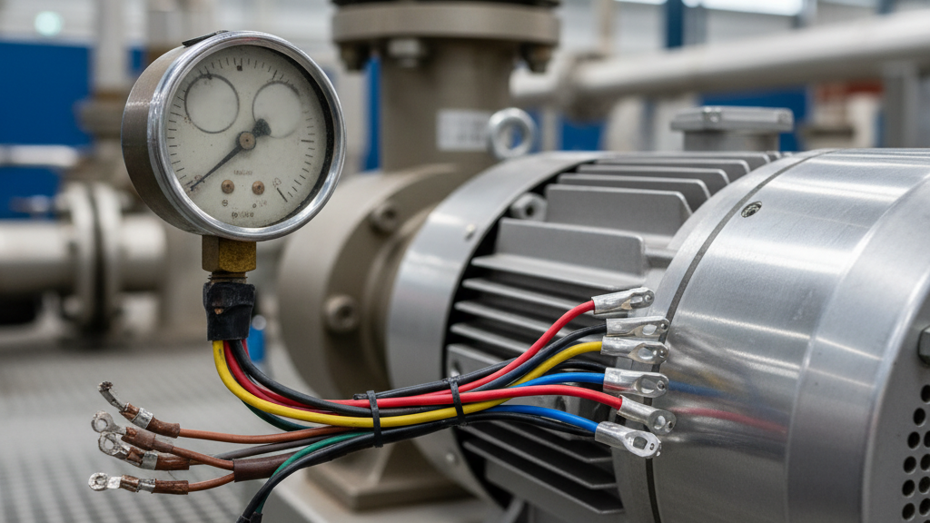 pressure gauge and motor housing on a pump system