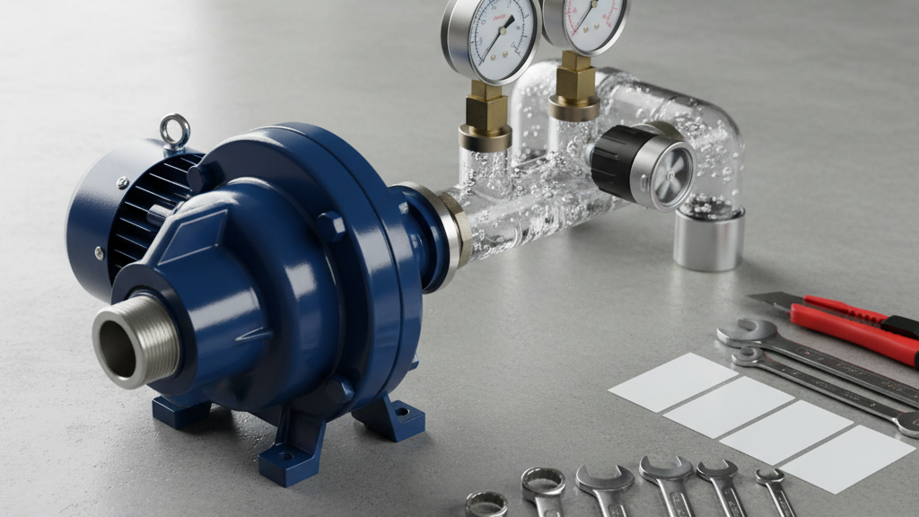 Pump system diagnostics setup with tools ready for simple low flow troubleshooting