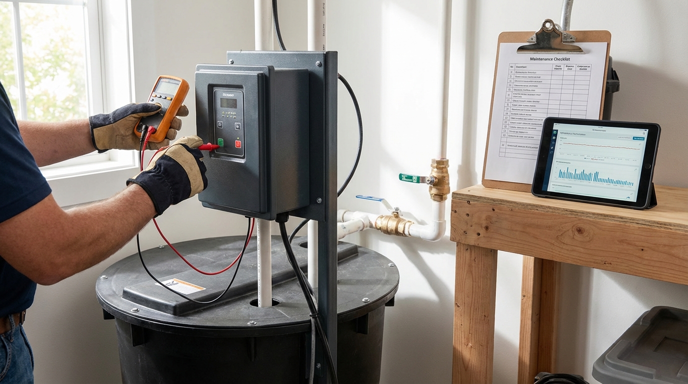 sump pump maintenance schedule, performance monitoring.