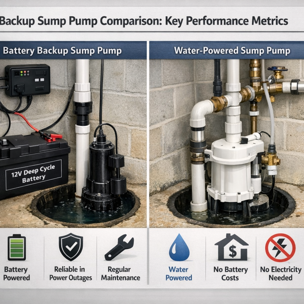 Professional illustration of Backup Sump Pump Comparison: Key Performance Metrics