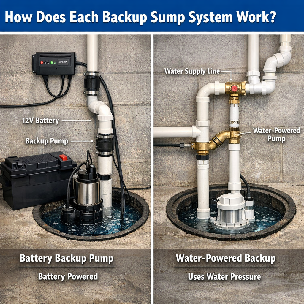 Professional illustration of How Does Each Backup Sump System Work?